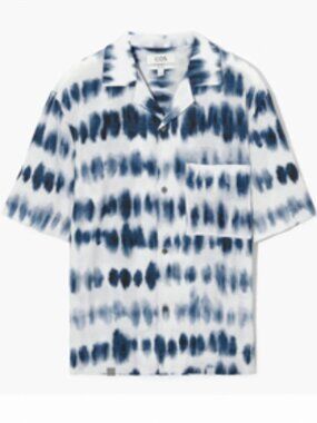 COS Short Sleeve White & Blue Patterned Shirt in Large